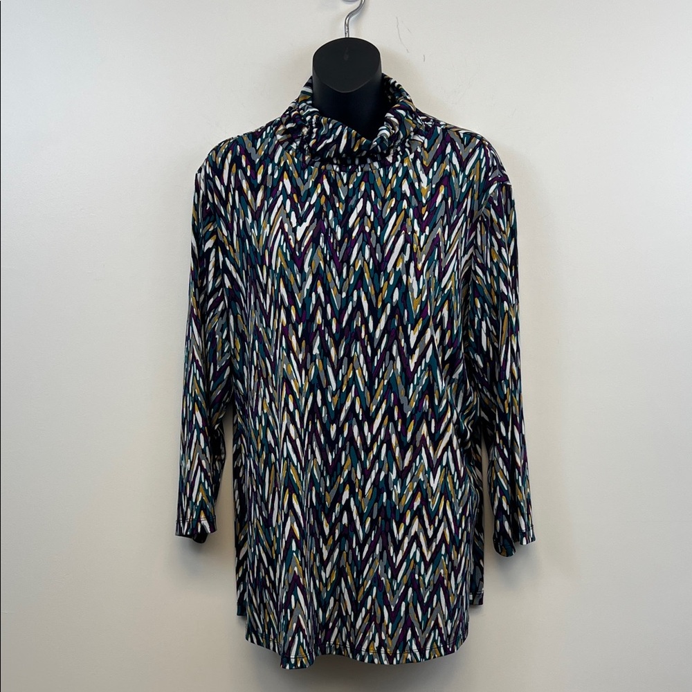 Susan Graver Chic Colorful Abstract Long Sleeve Top Purple Teal Yellow XL - Picture 4 of 13